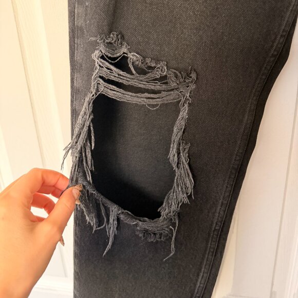 Mango MNG Black High Rise Distressed Straight Leg Jeans  Size 6 / EU 38 - Picture 9 of 9